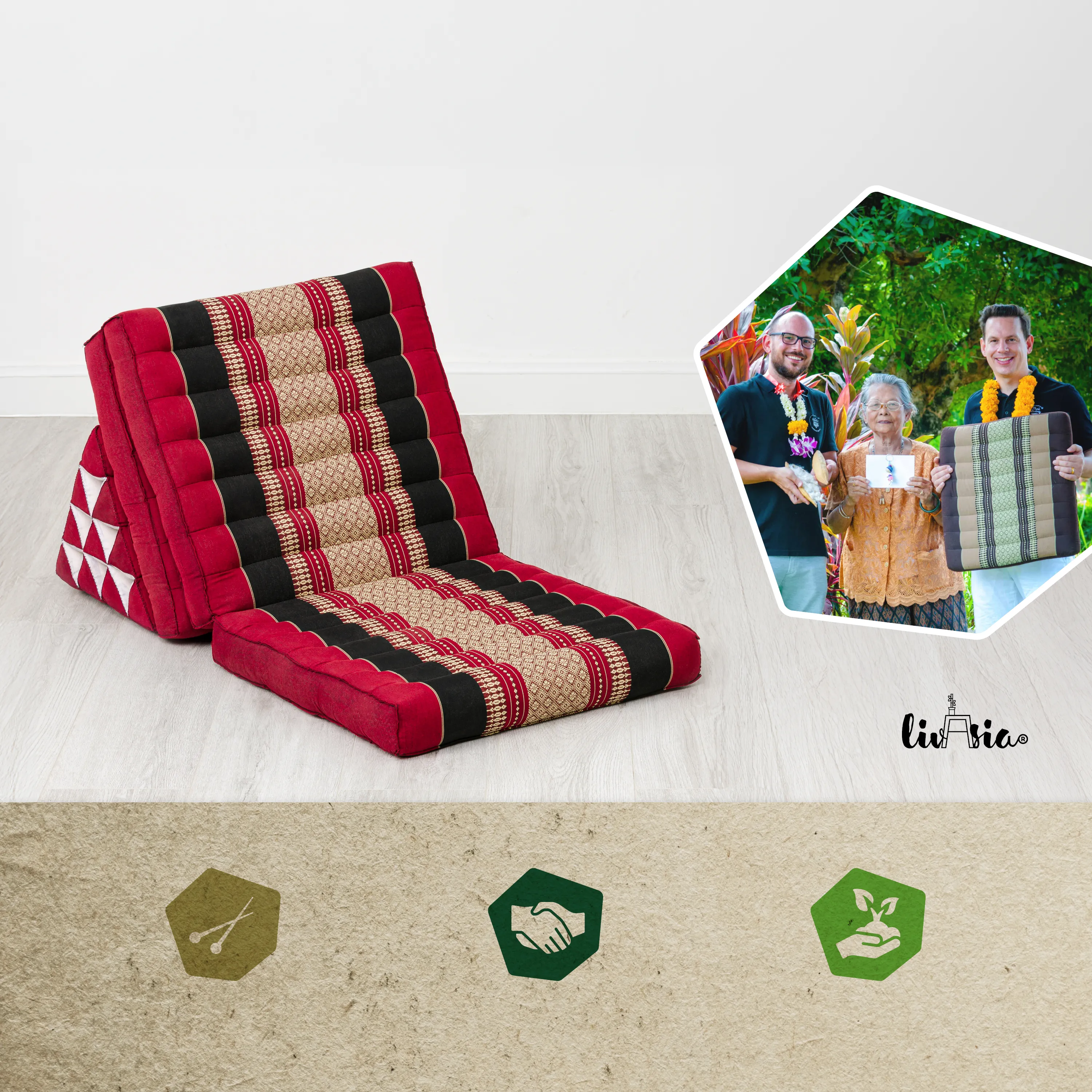 Coussin thaï avec matelas 3 parties en kapok, Classic