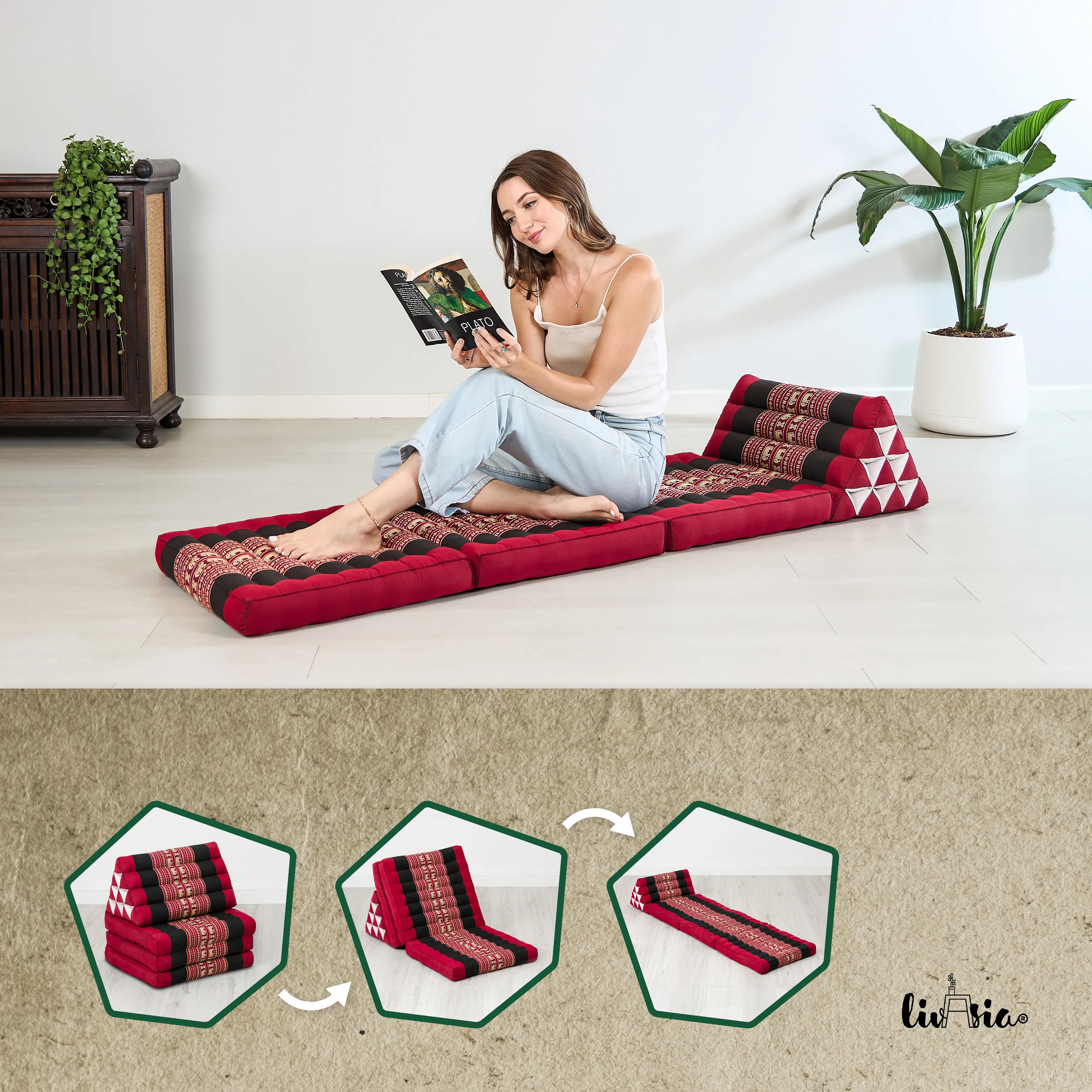 Coussin thaï avec matelas 3 parties en kapok, Classic