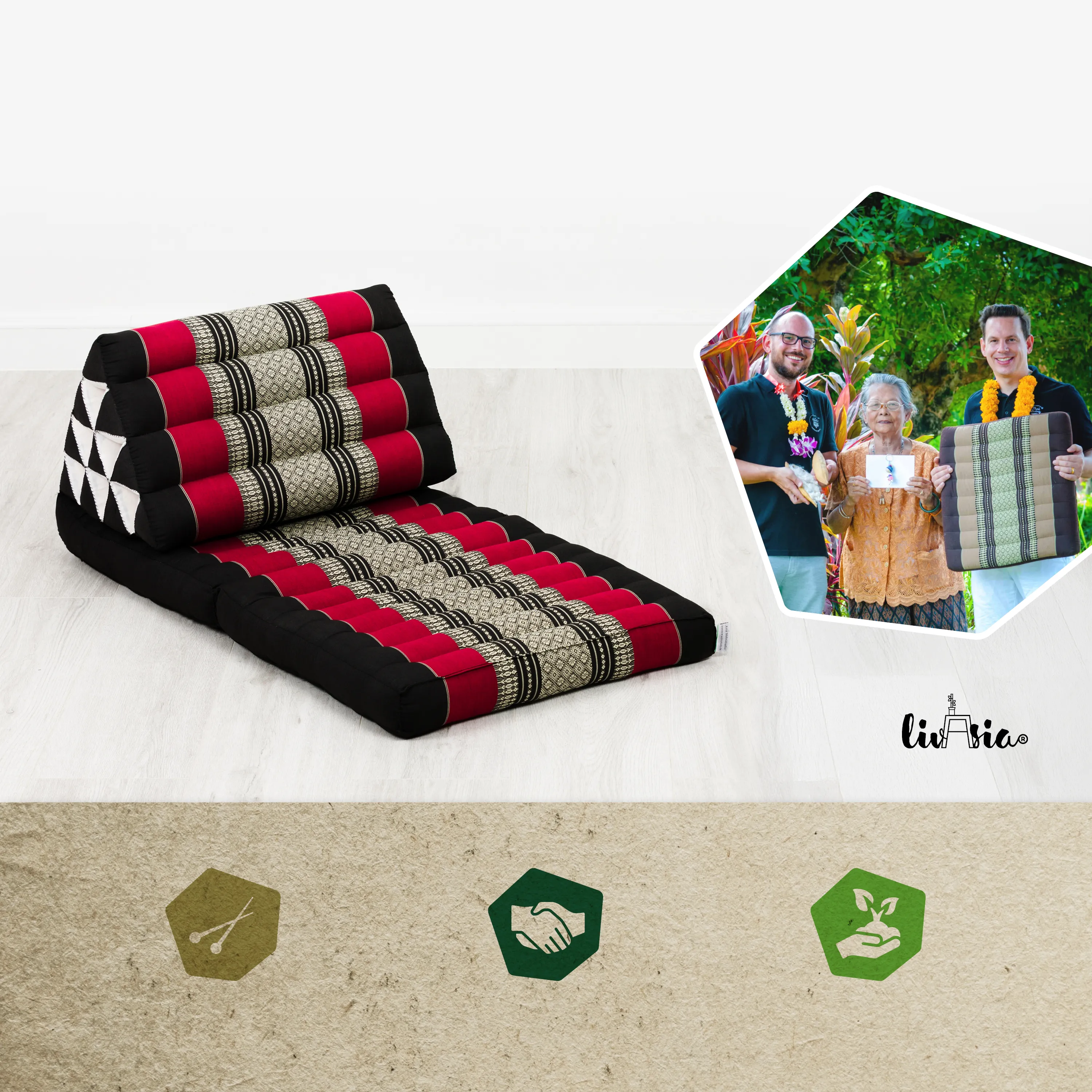 Coussin thaï avec matelas 2 parties en kapok