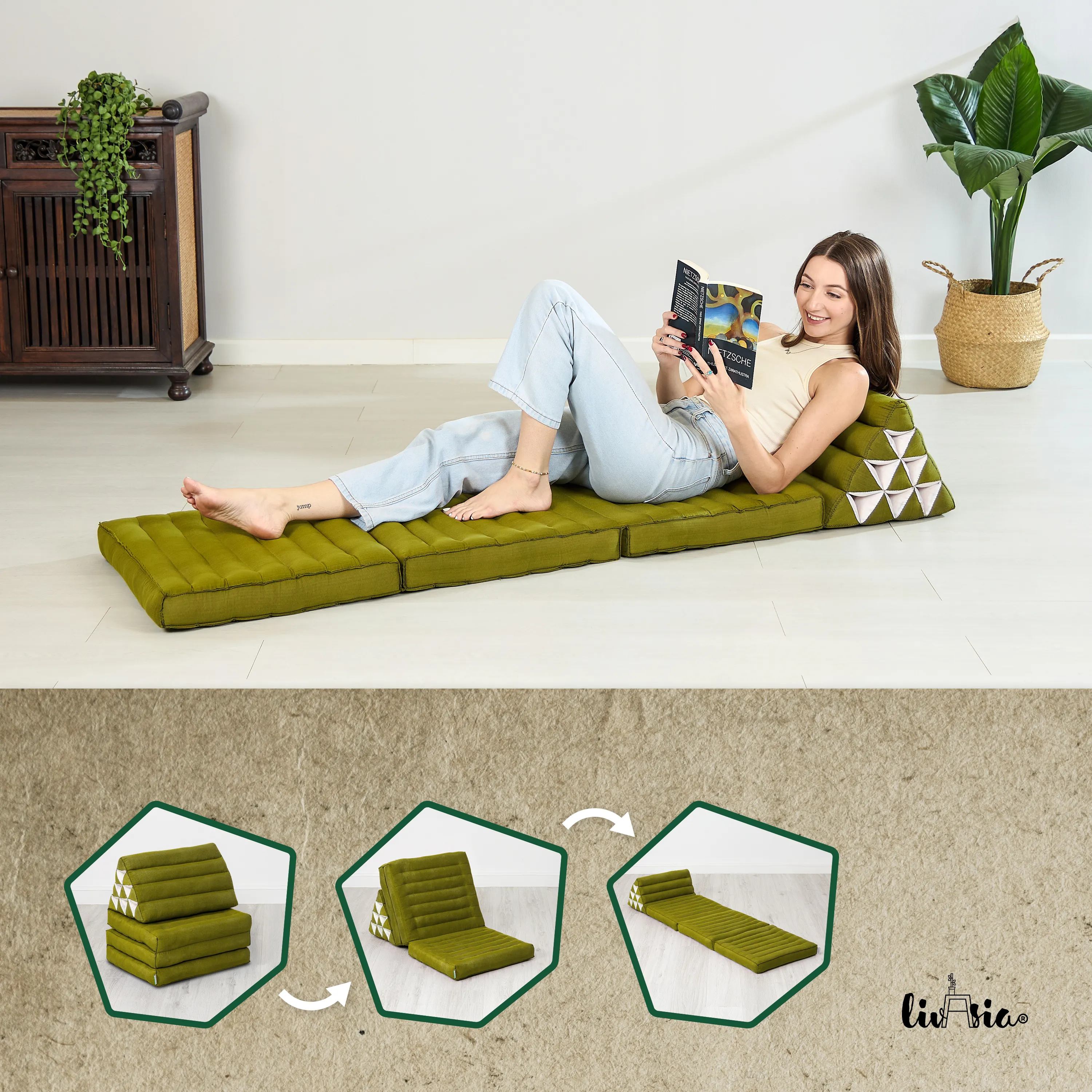 Coussin thaï avec matelas 3 parties en kapok, Basic