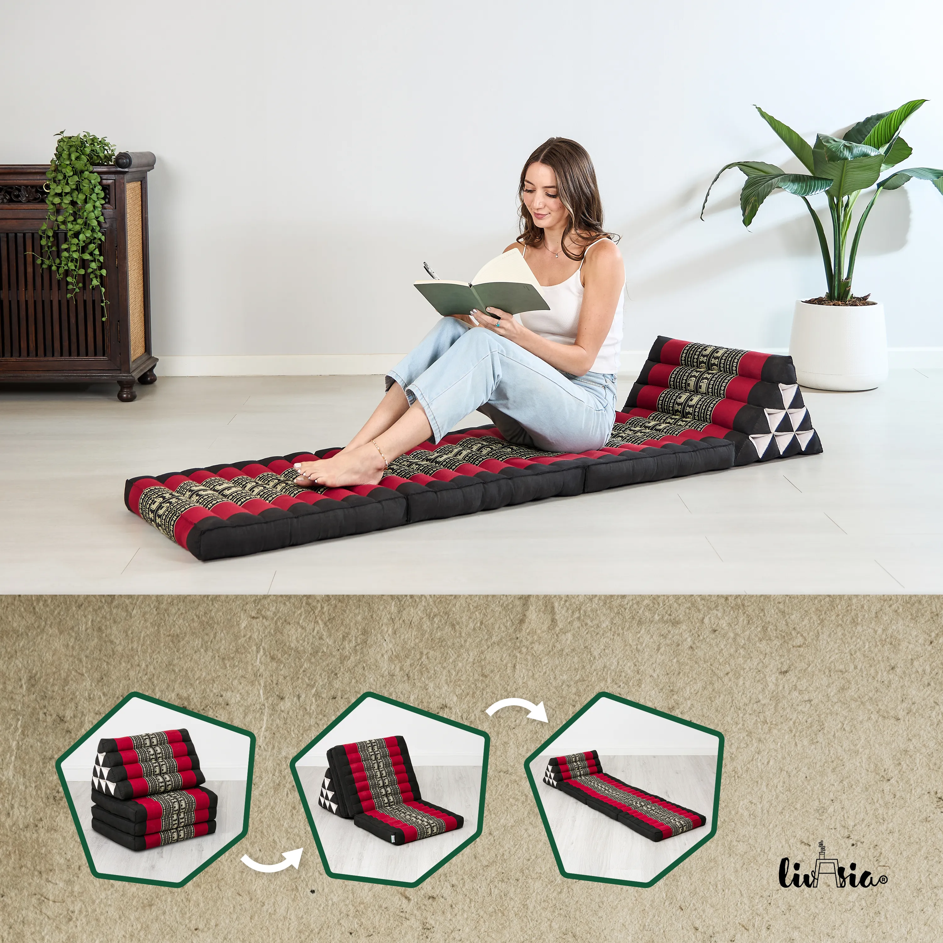 Coussin thaï avec matelas 3 parties en kapok, Classic
