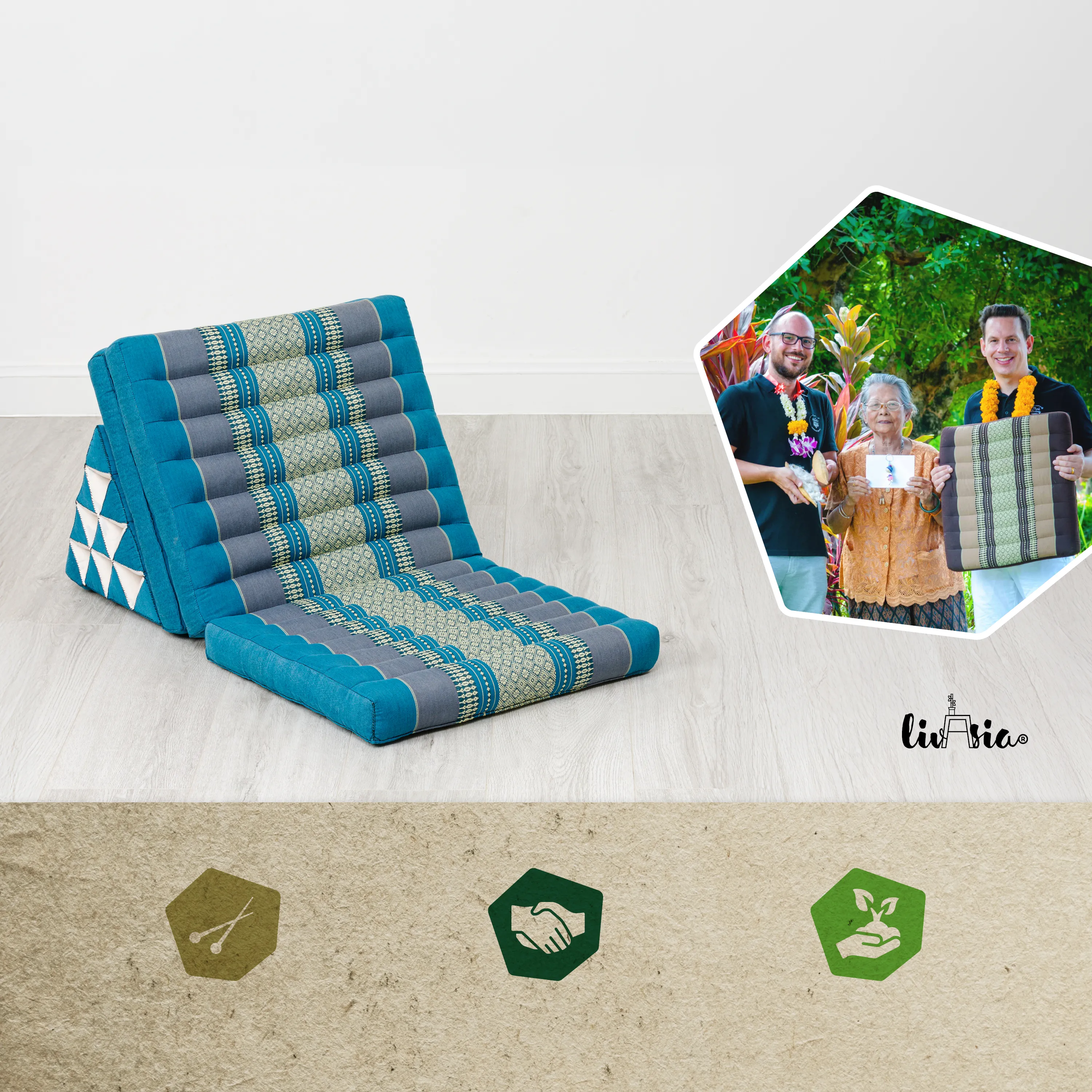 Coussin thaï avec matelas 3 parties en kapok, Classic