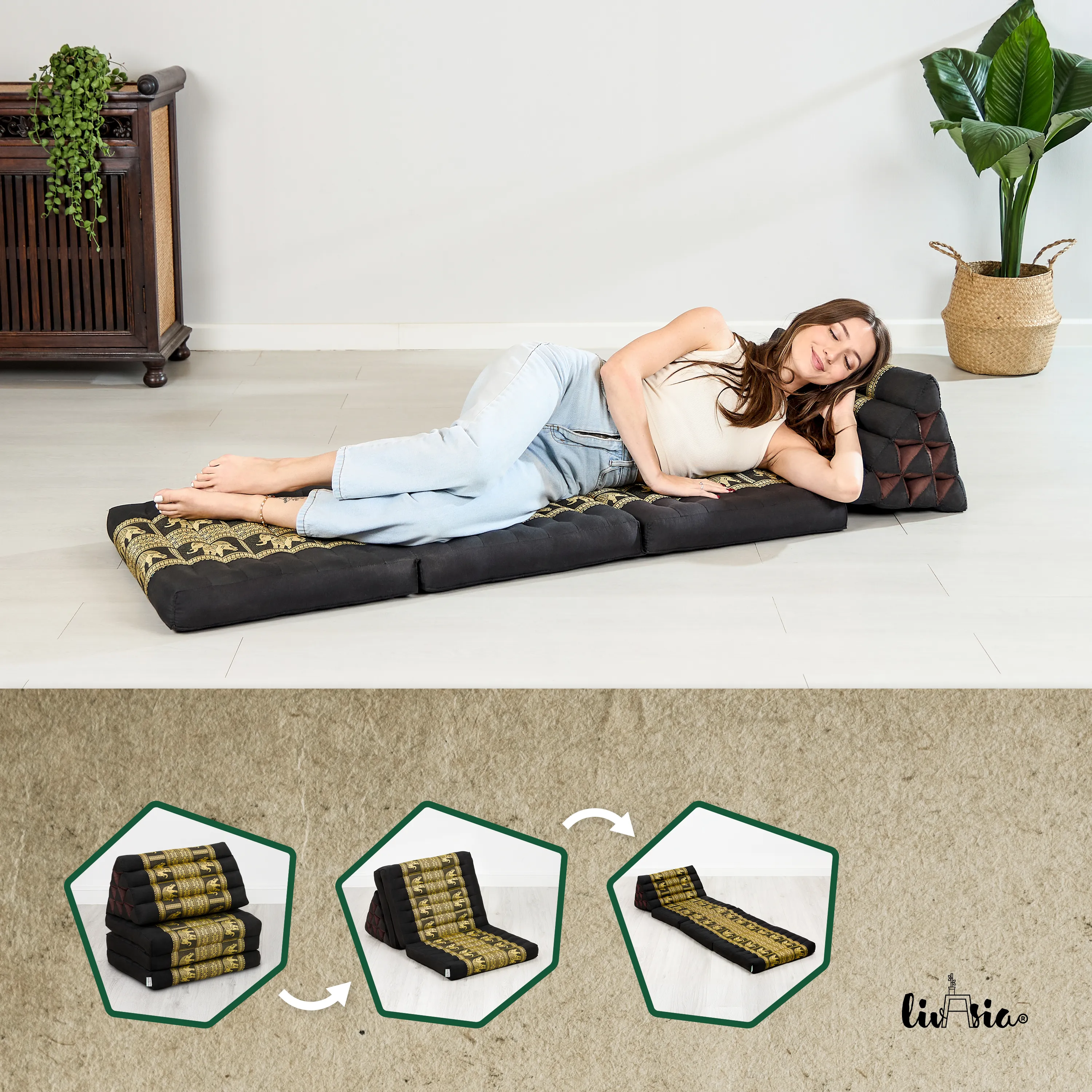 Coussin thaï avec matelas 3 parties en kapok, Deluxe