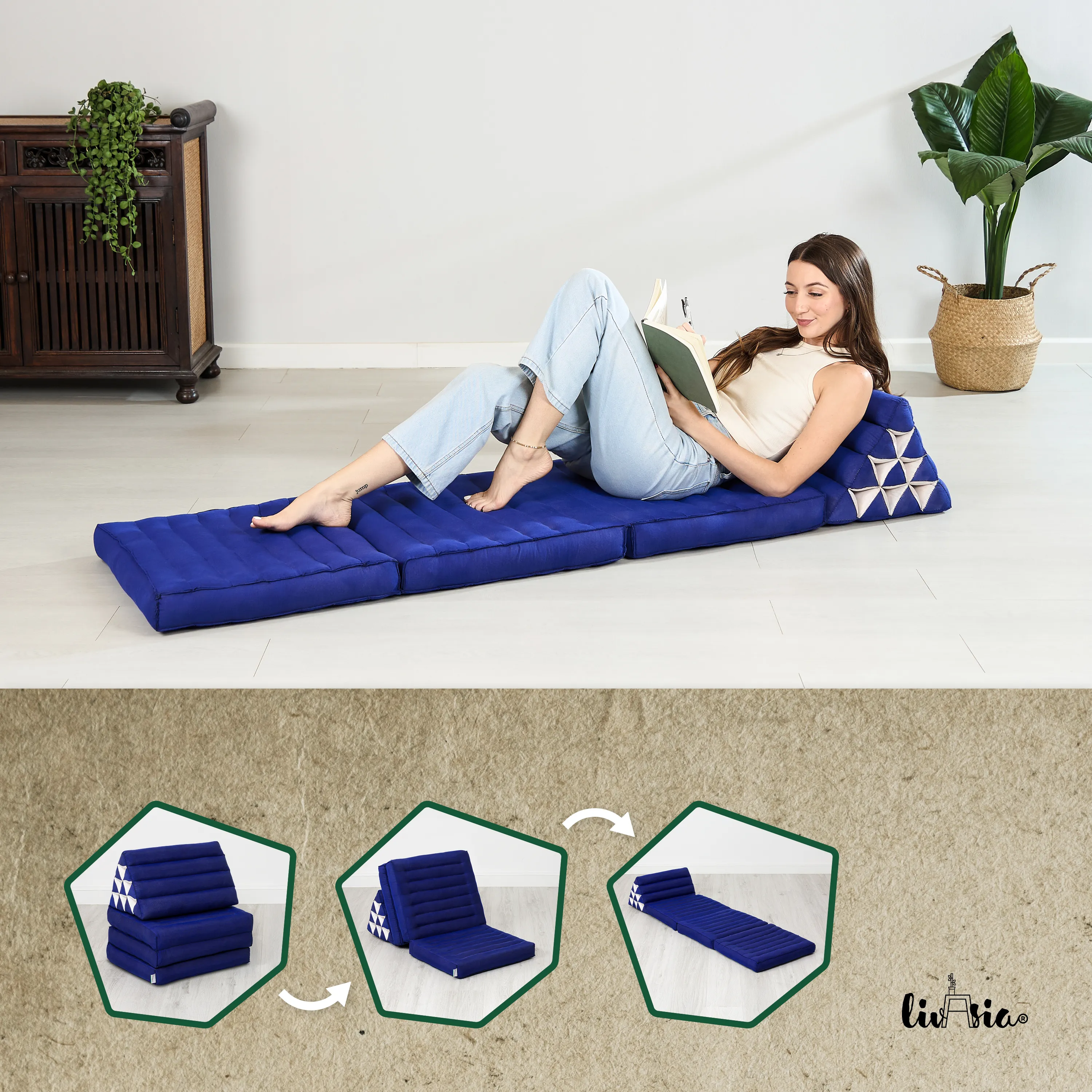 Coussin thaï avec matelas 3 parties en kapok, Basic