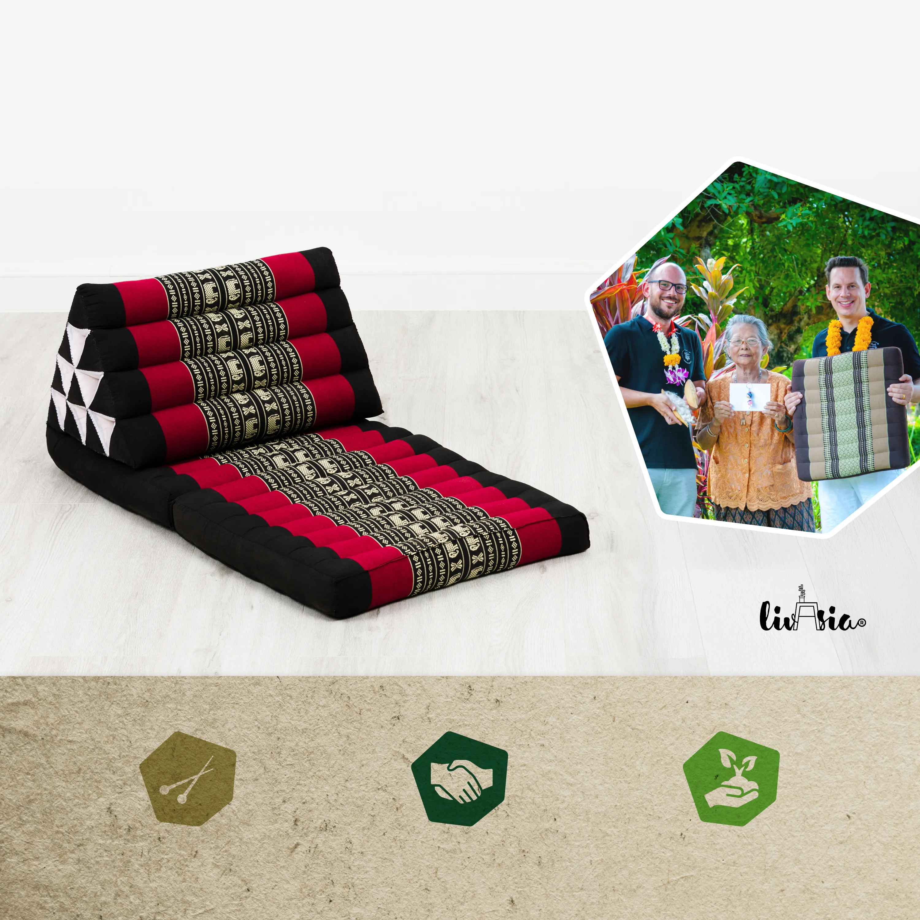 Coussin thaï avec matelas 2 parties en kapok