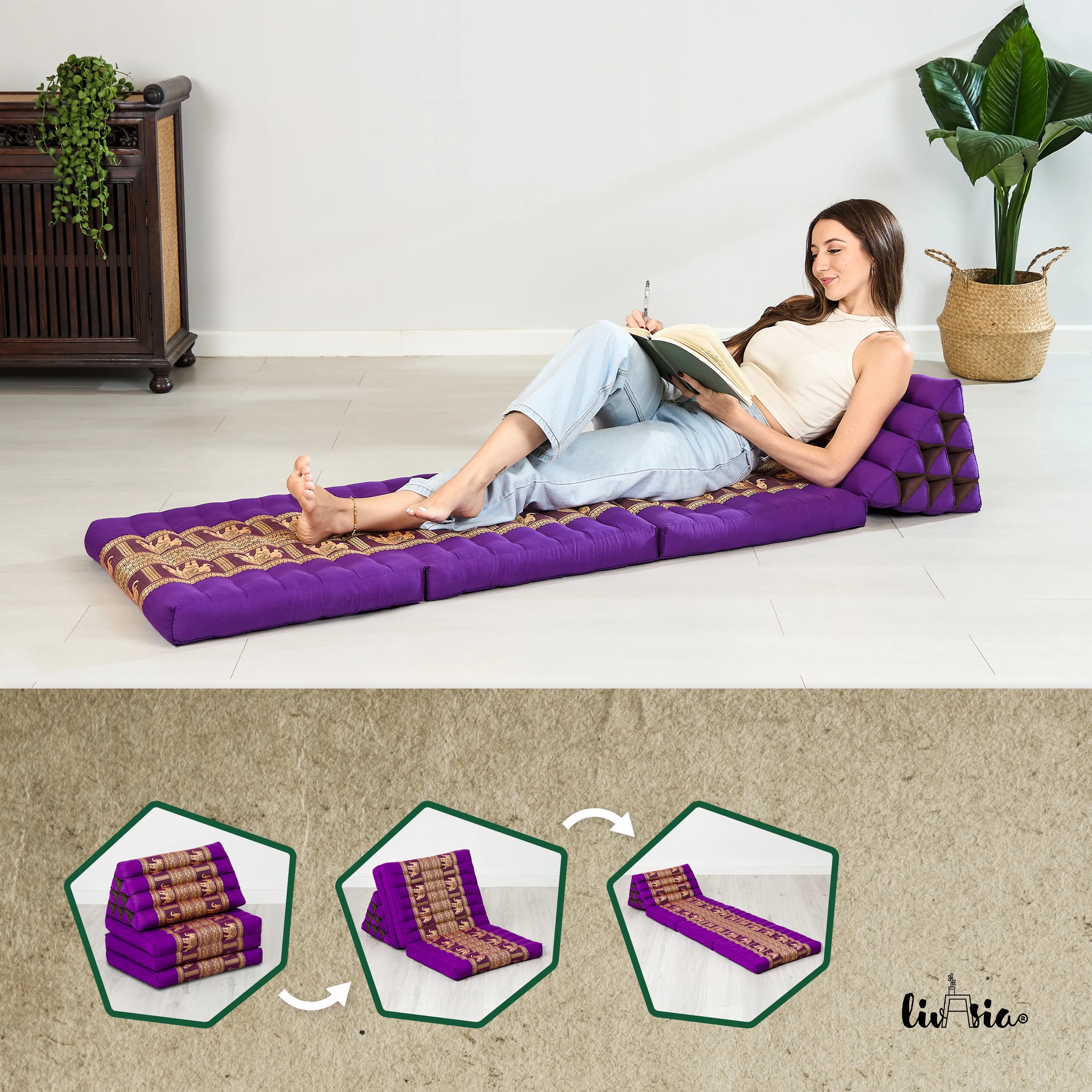 Coussin thaï avec matelas 3 parties en kapok, Deluxe