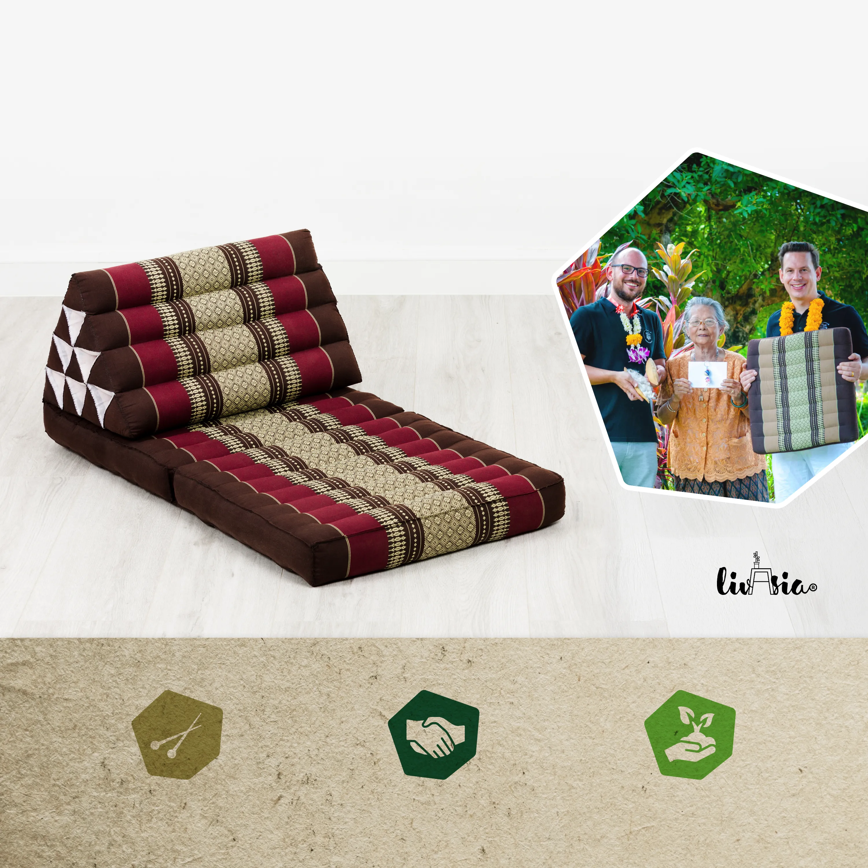 Coussin thaï avec matelas 2 parties en kapok