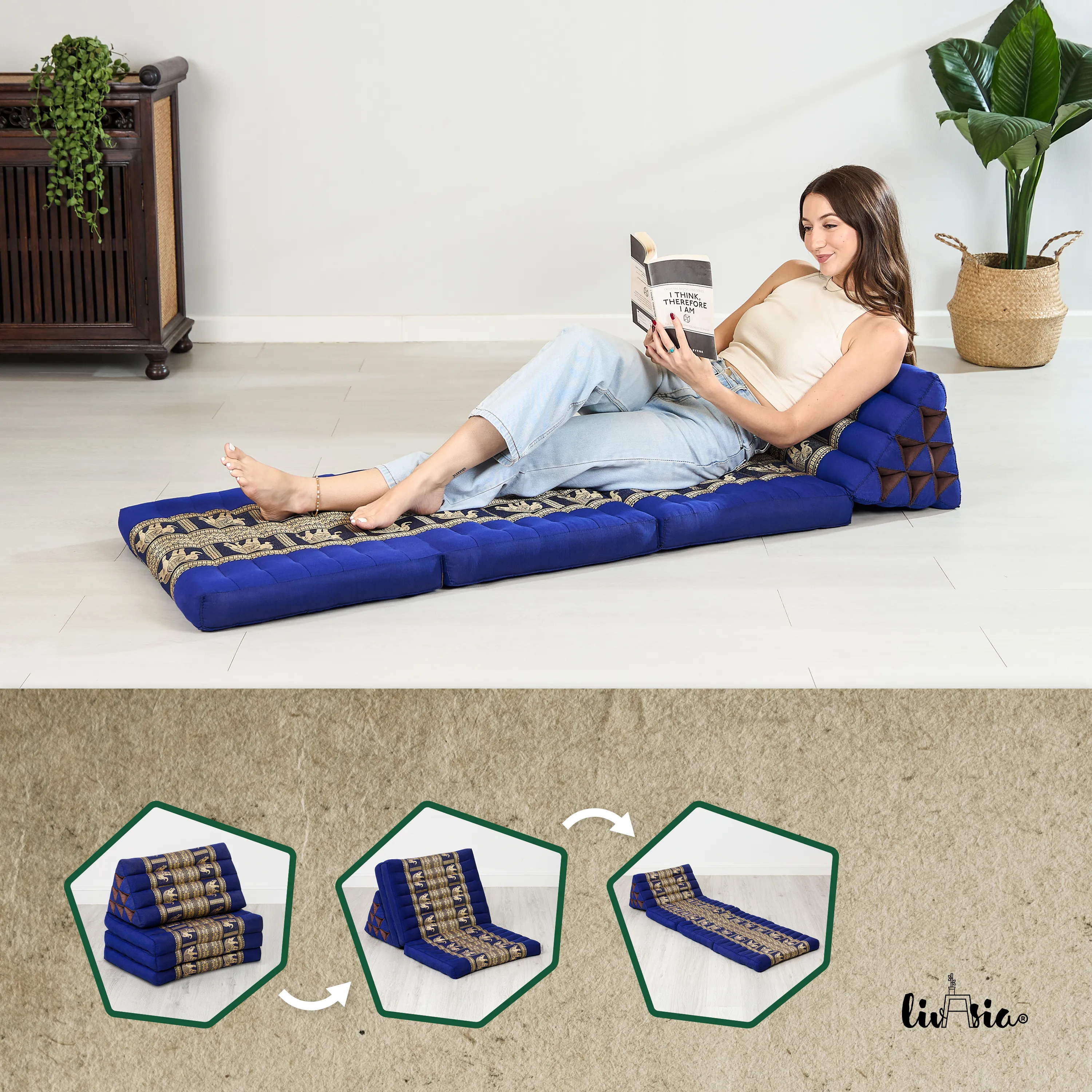 Coussin thaï avec matelas 3 parties en kapok, Deluxe