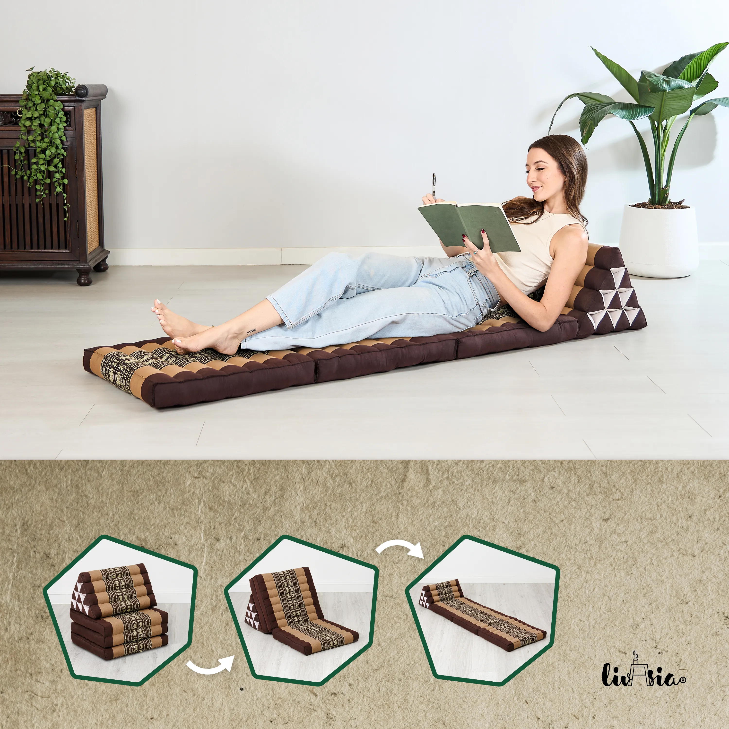 Coussin thaï avec matelas 3 parties en kapok, Classic