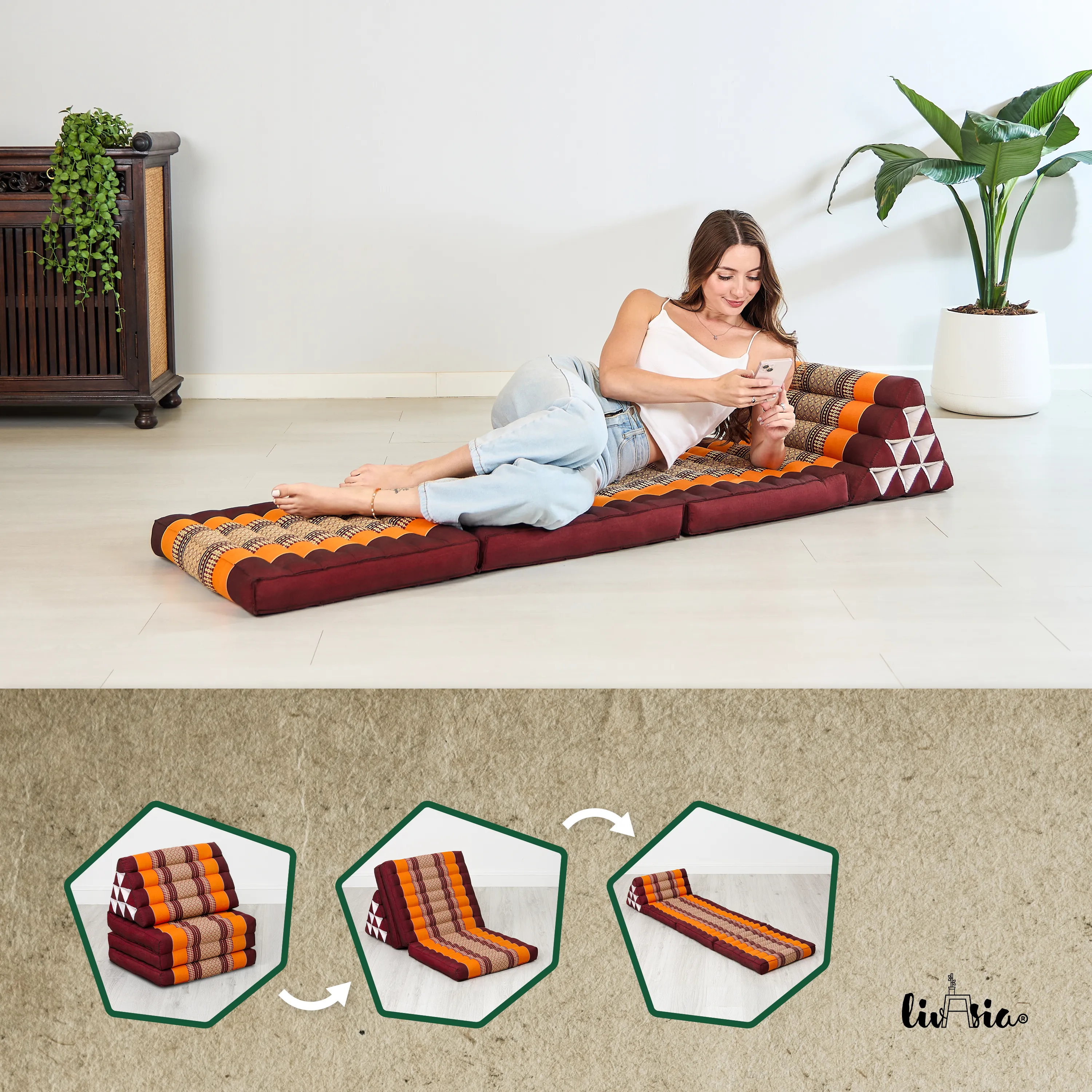 Coussin thaï avec matelas 3 parties en kapok, Classic