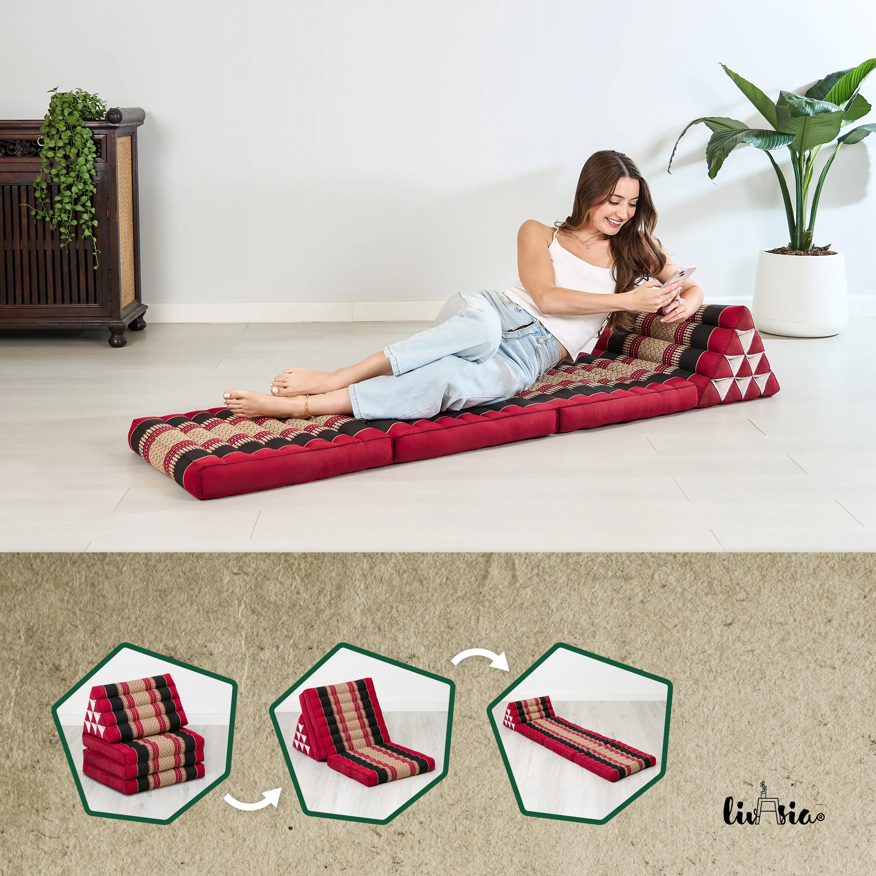 Coussin thaï avec matelas 3 parties en kapok, Classic
