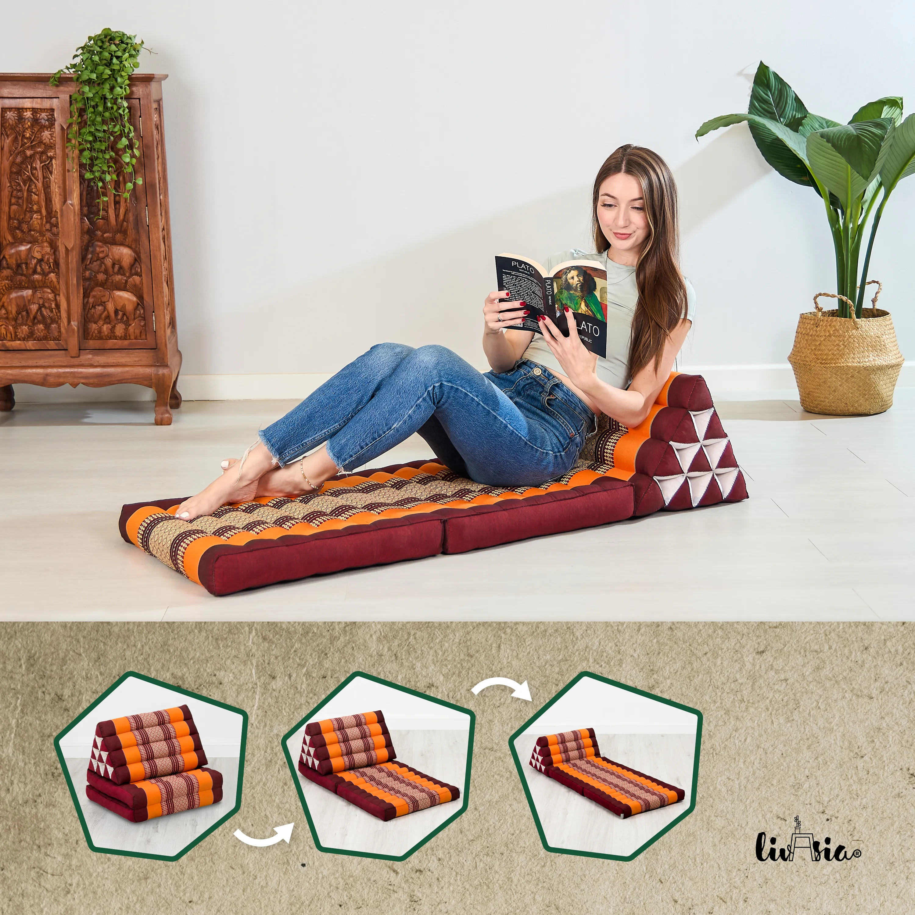 Coussin thaï avec matelas 2 parties en kapok