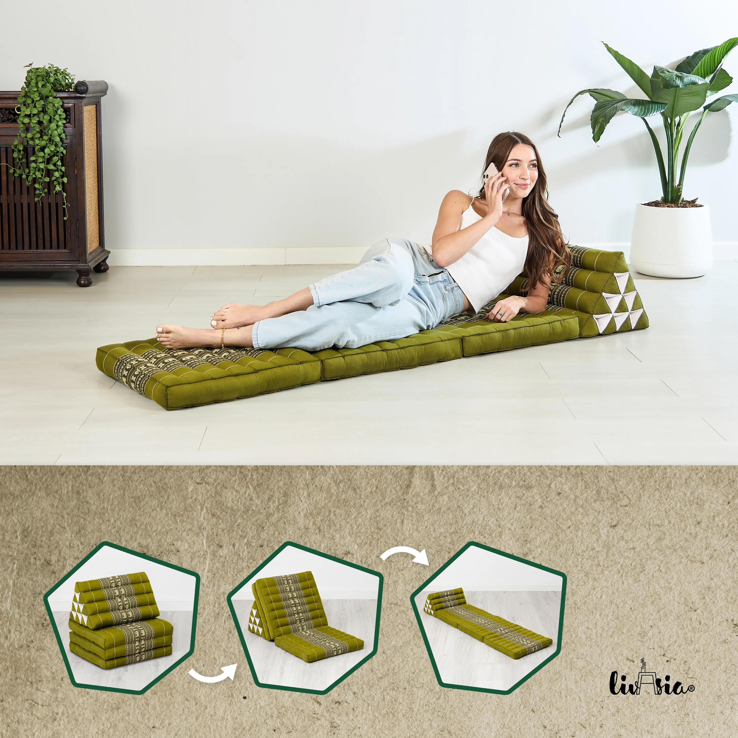 Coussin thaï avec matelas 3 parties en kapok, Classic