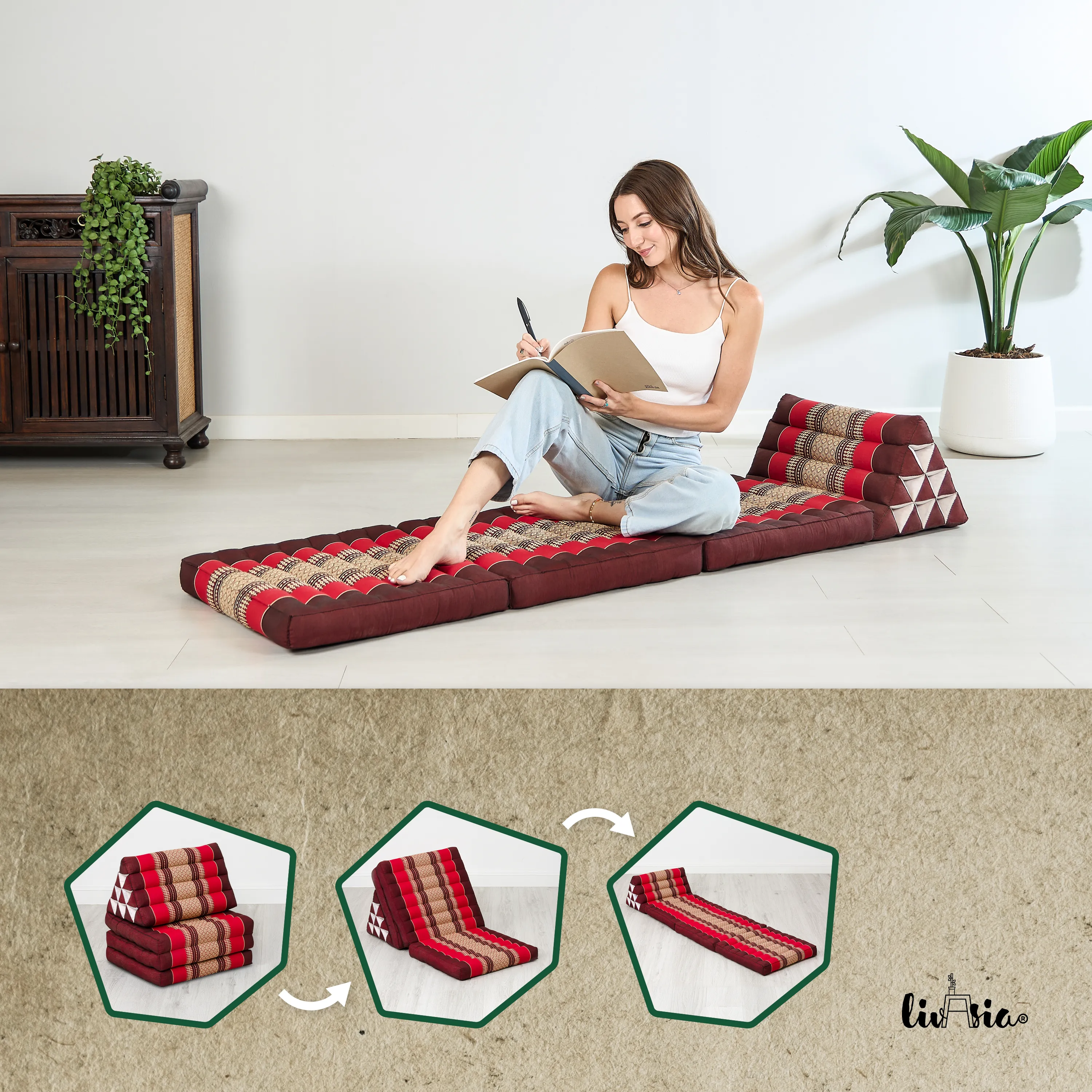 Coussin thaï avec matelas 3 parties en kapok, Classic