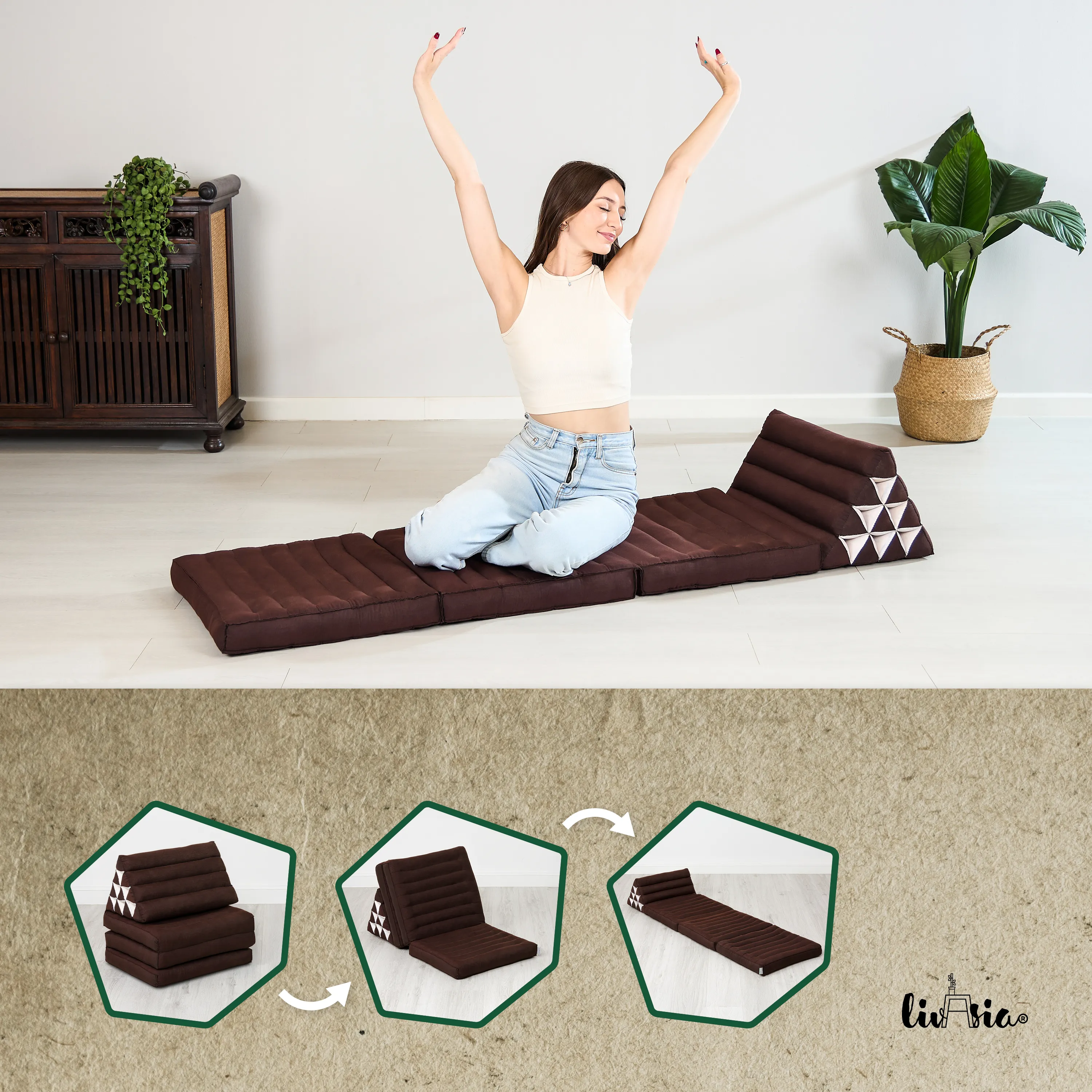 Coussin thaï avec matelas 3 parties en kapok, Basic
