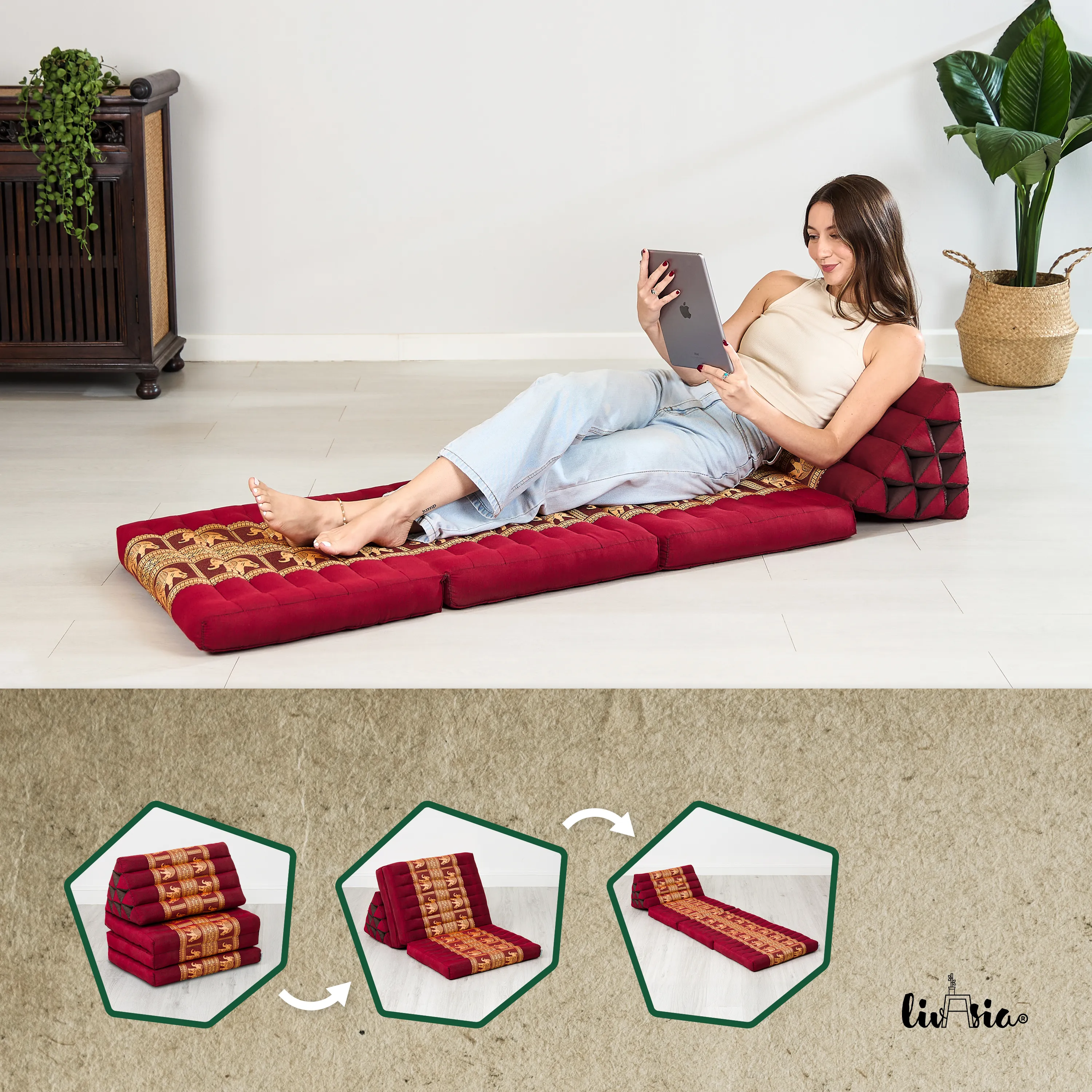Coussin thaï avec matelas 3 parties en kapok, Deluxe