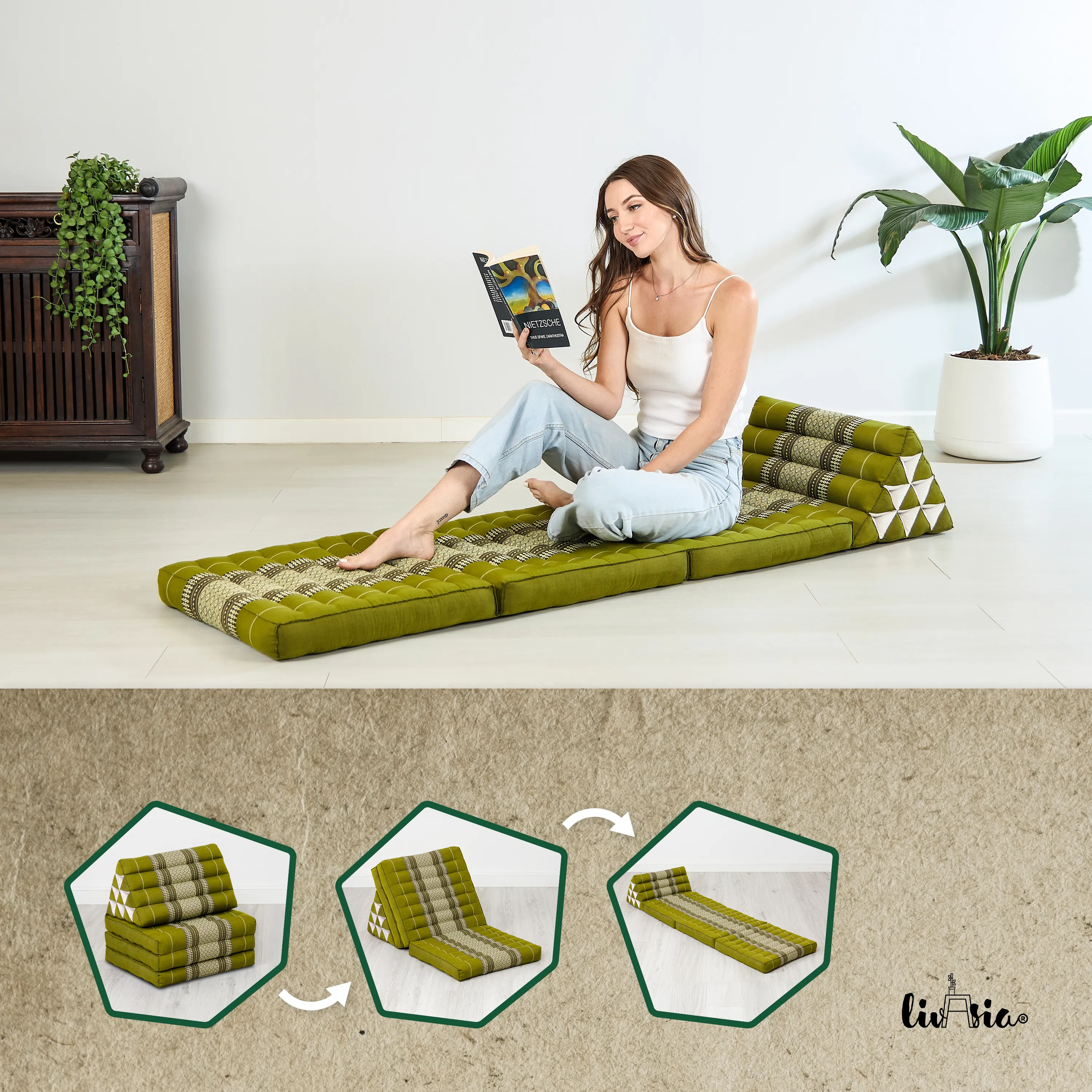 Coussin thaï avec matelas 3 parties en kapok, Classic