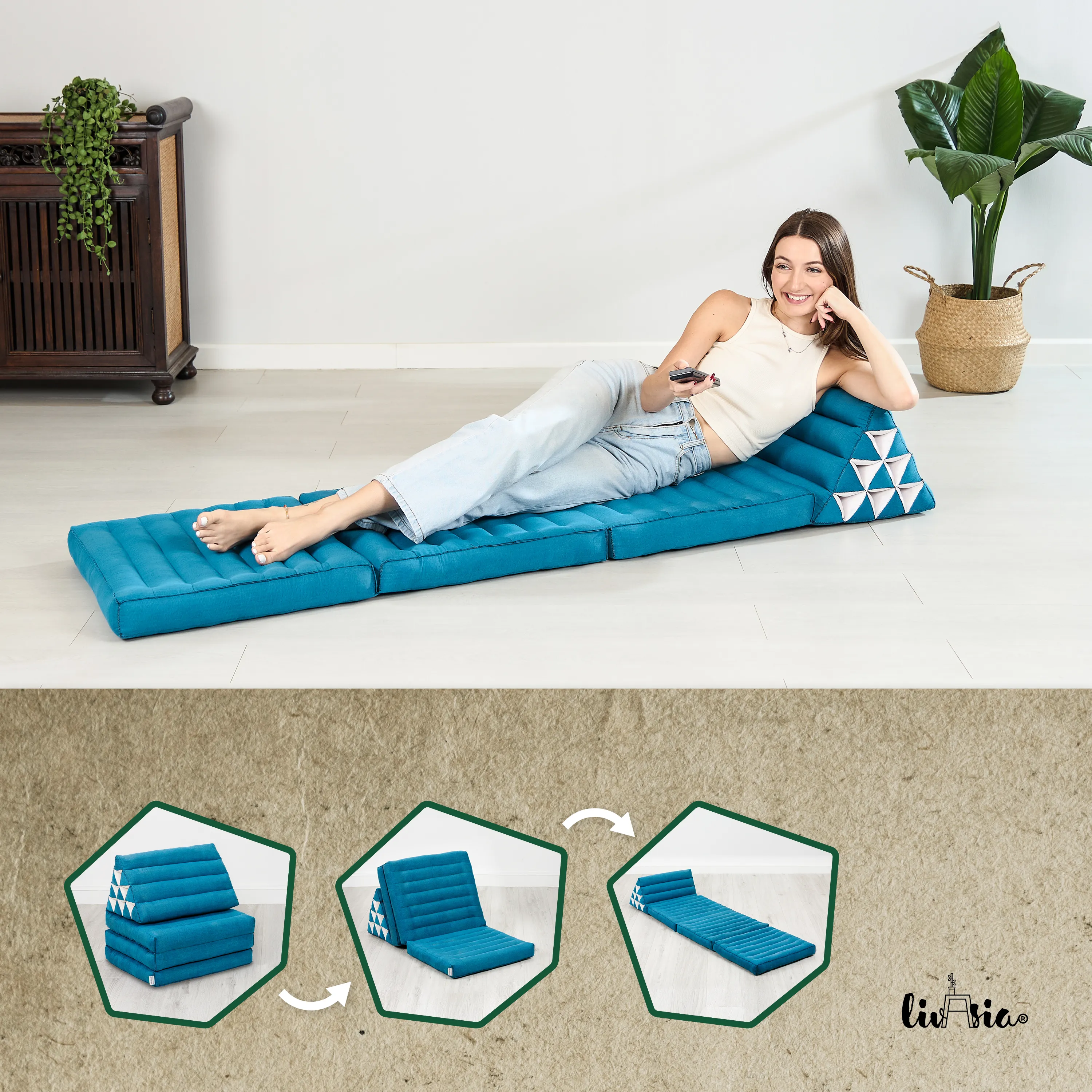 Coussin thaï avec matelas 3 parties en kapok, Basic