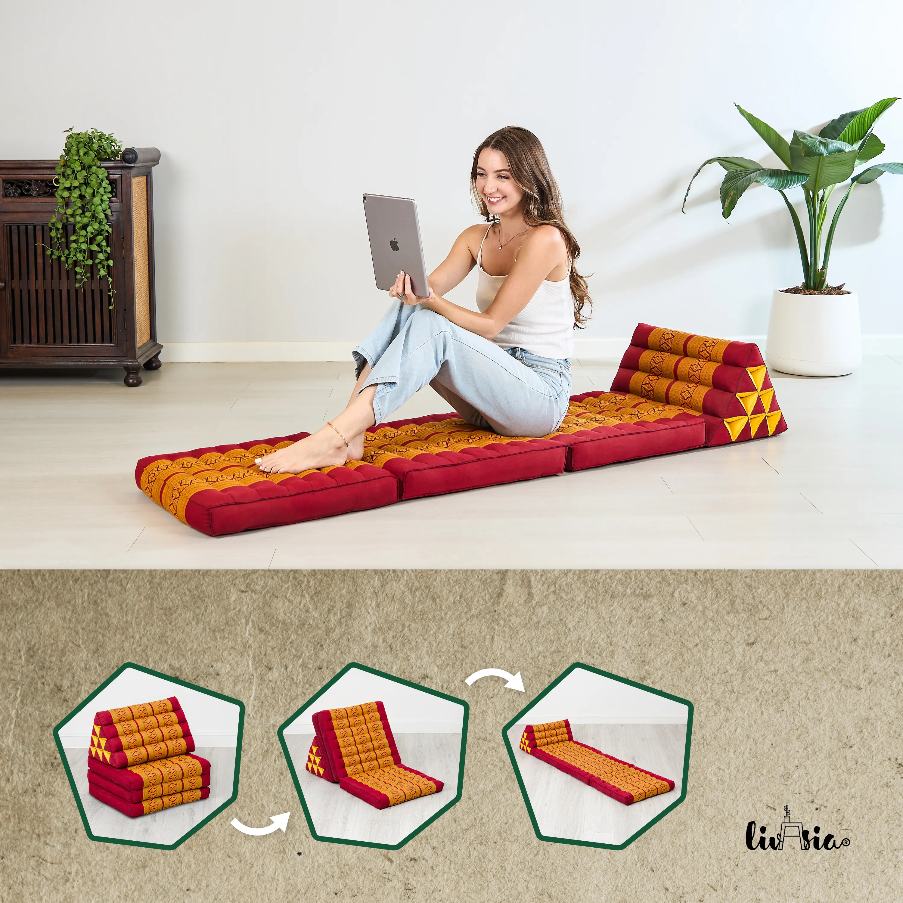Coussin thaï avec matelas 3 parties en kapok, Classic