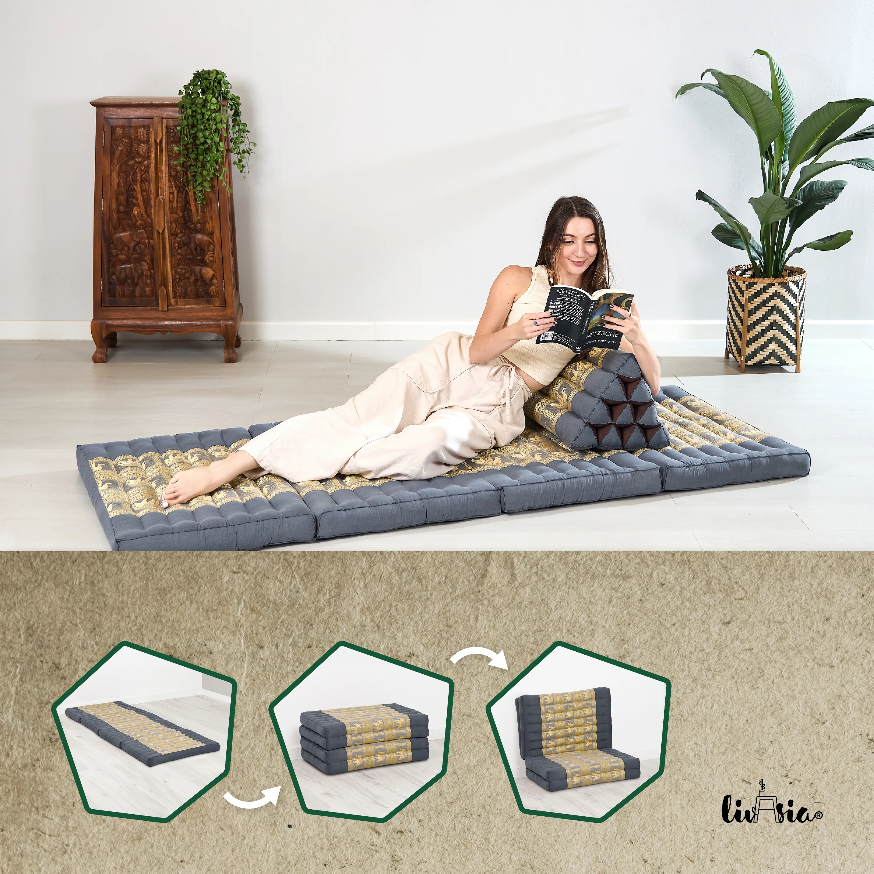 Matelas pliable en kapok, 80 cm de large, Deluxe