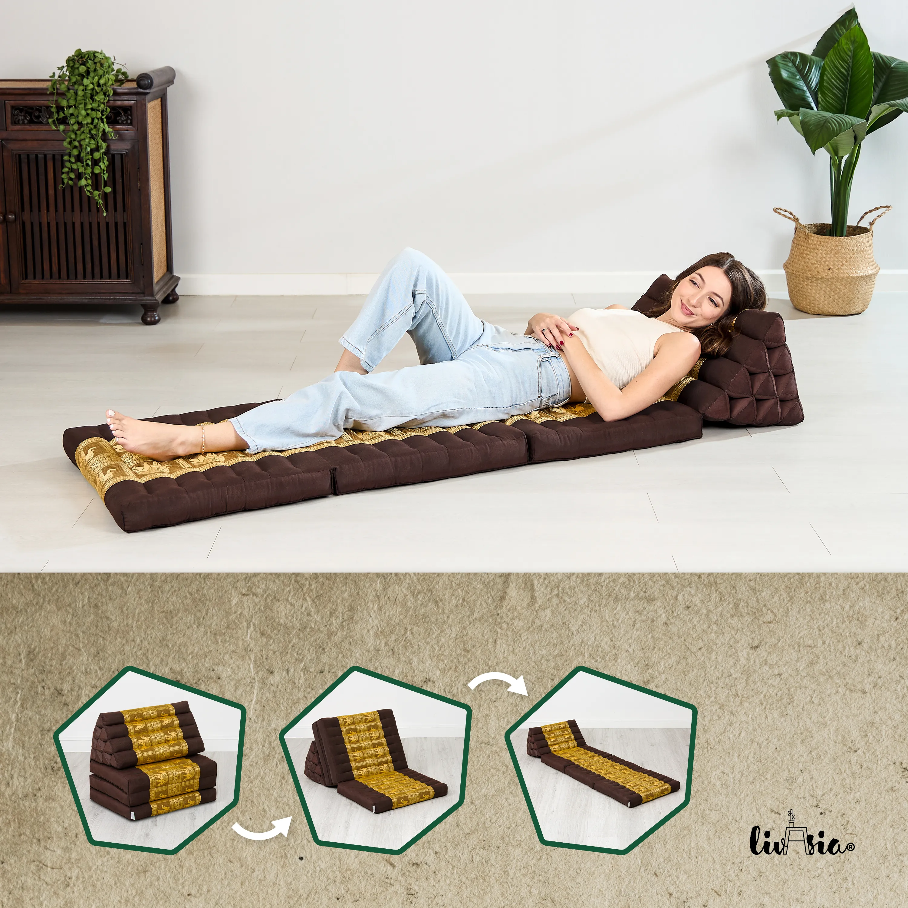 Coussin thaï avec matelas 3 parties en kapok, Deluxe