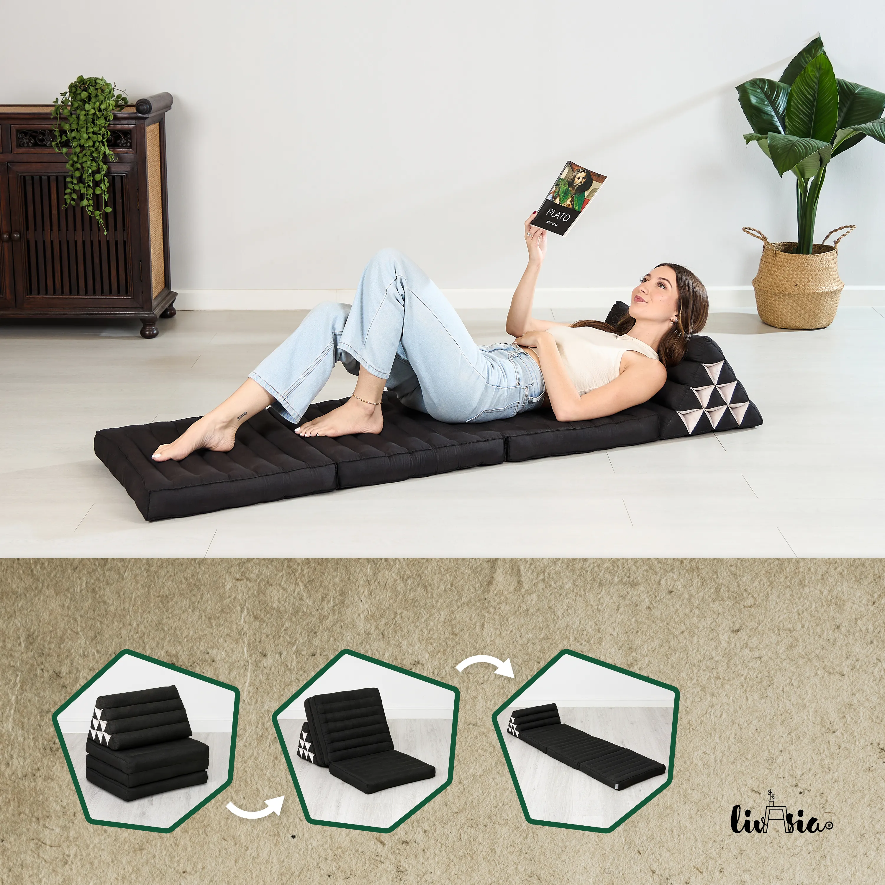 Coussin thaï avec matelas 3 parties en kapok, Basic
