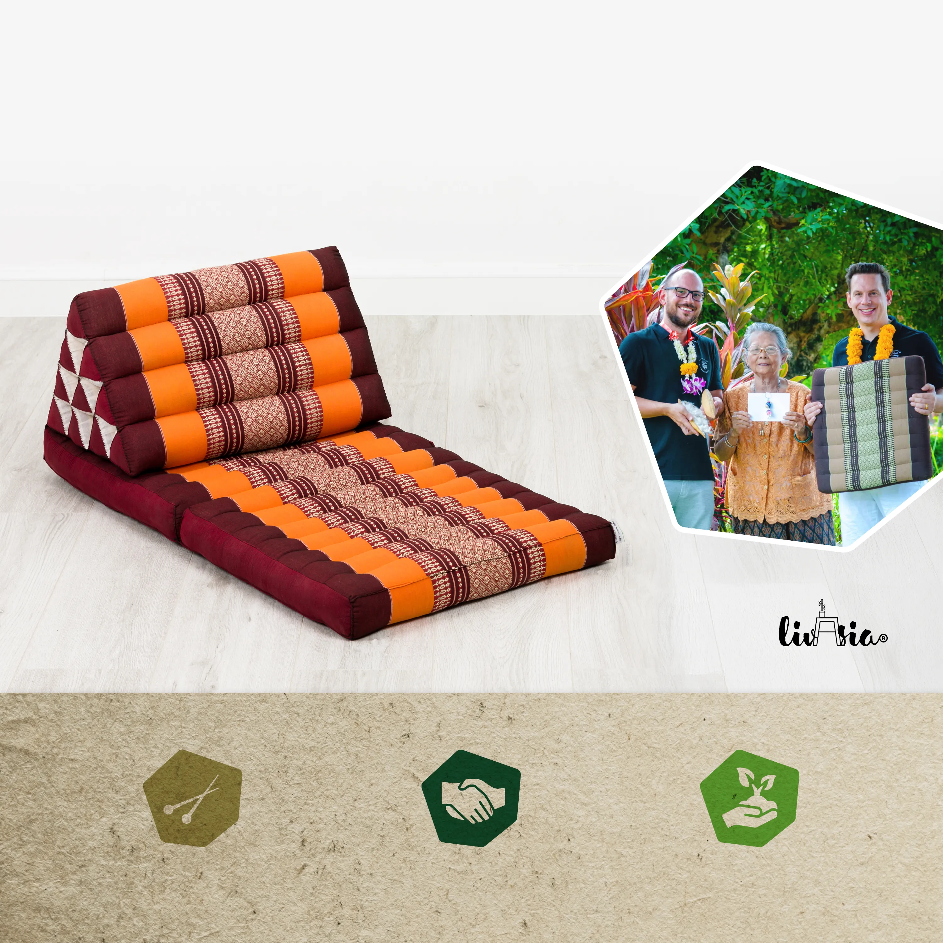 Coussin thaï avec matelas 2 parties en kapok