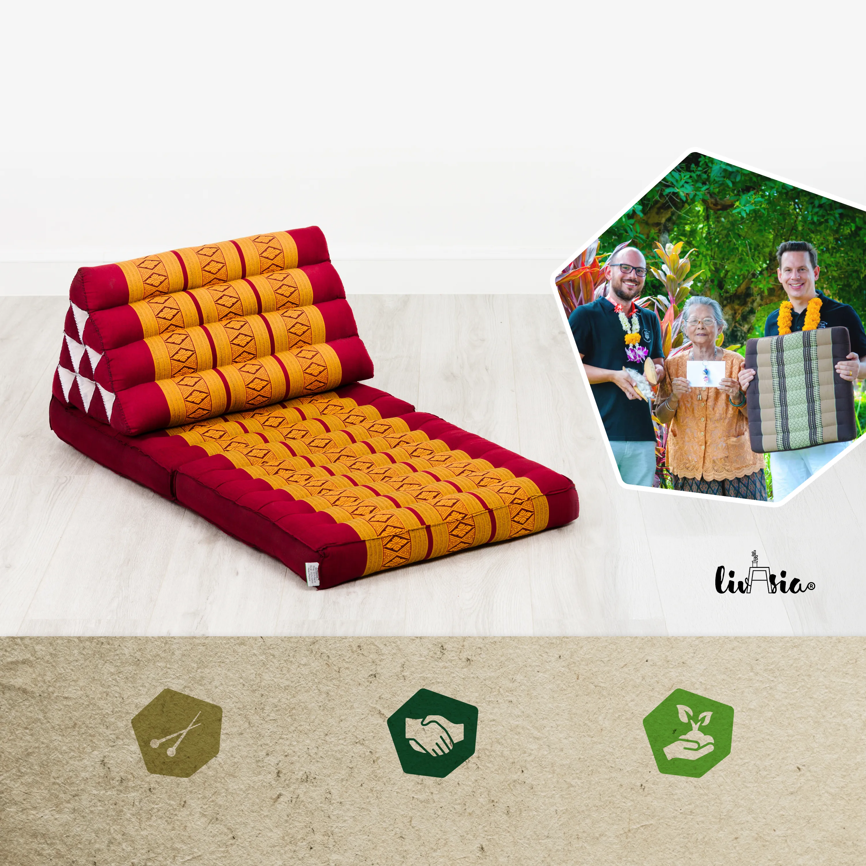 Coussin thaï avec matelas 2 parties en kapok