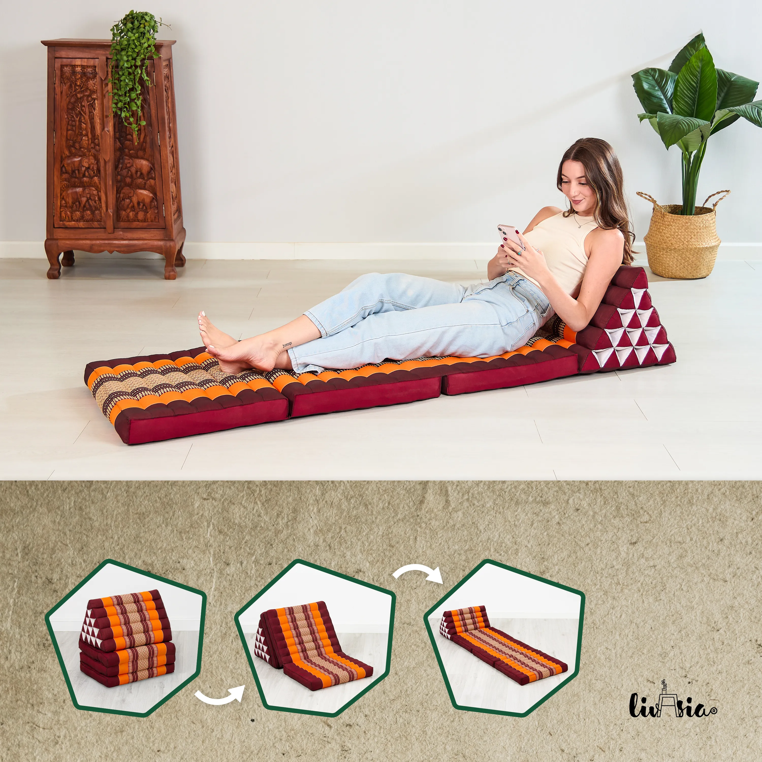 Coussin thaï en kapok hauteur XXL