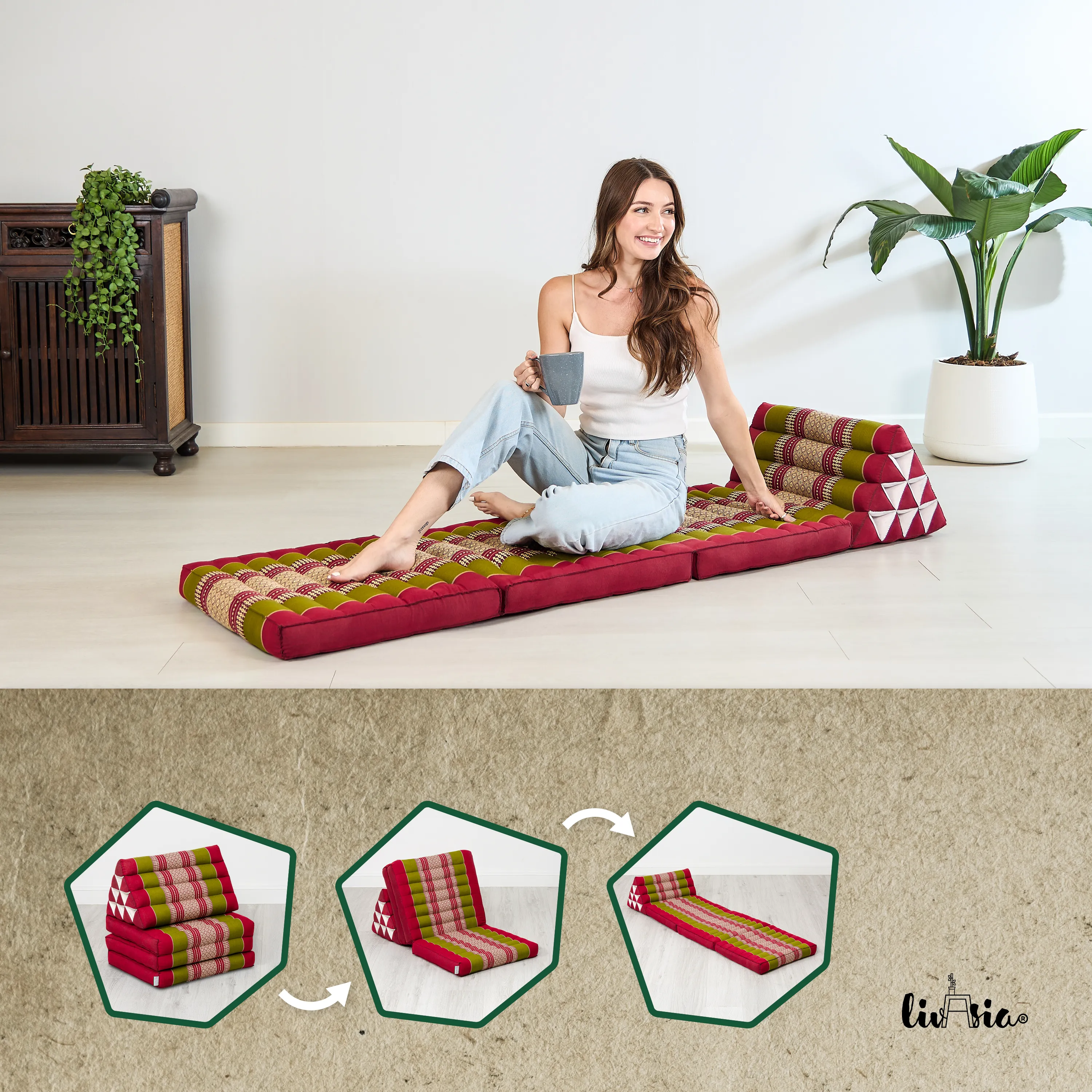 Coussin thaï avec matelas 3 parties en kapok, Classic