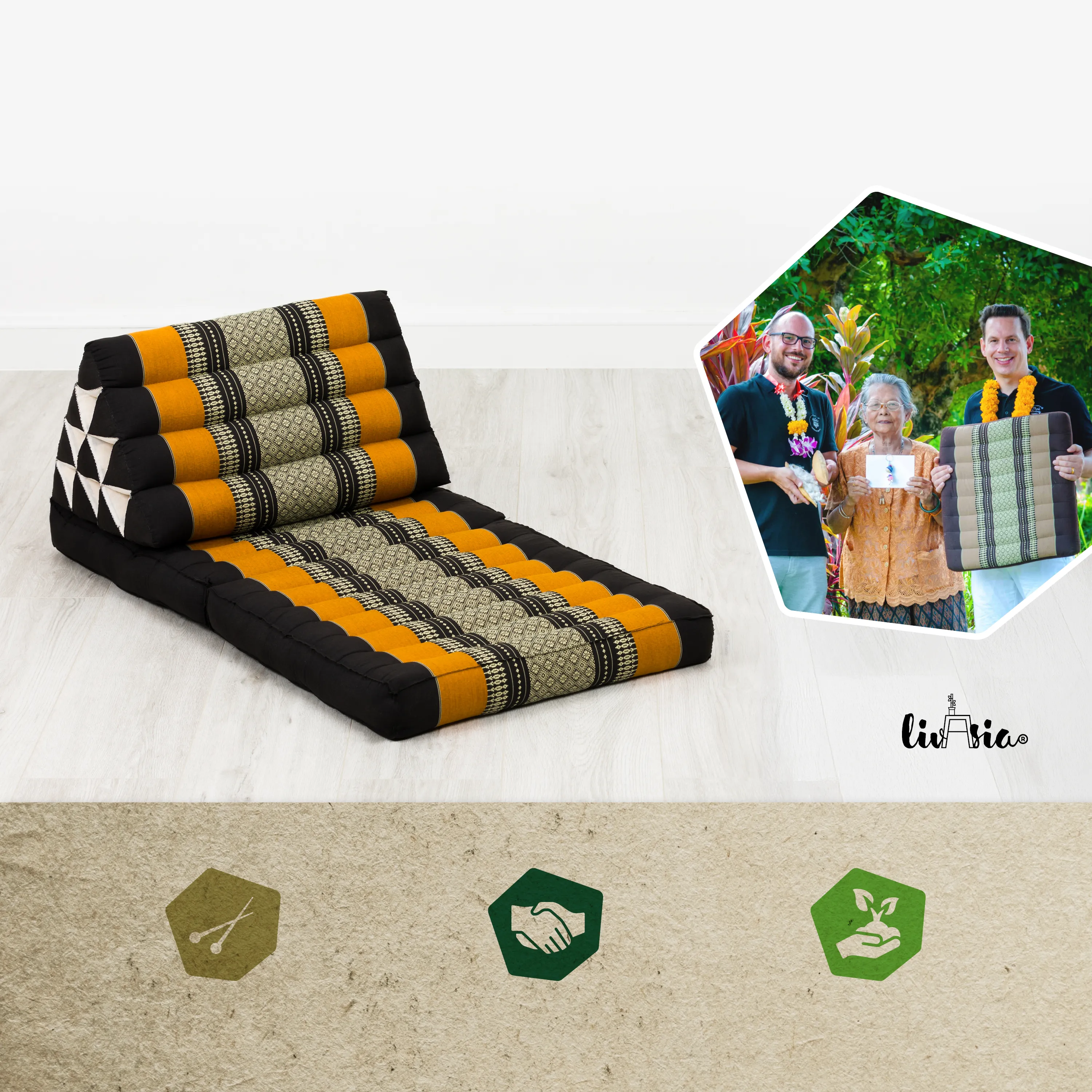 Coussin thaï avec matelas 2 parties en kapok